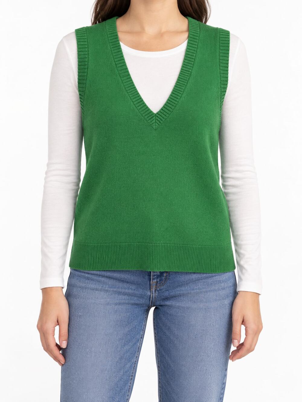 J.Crew Women's Green 100% Cashmere V-Neck Cropped Sweater Vest M Preppy Cozy